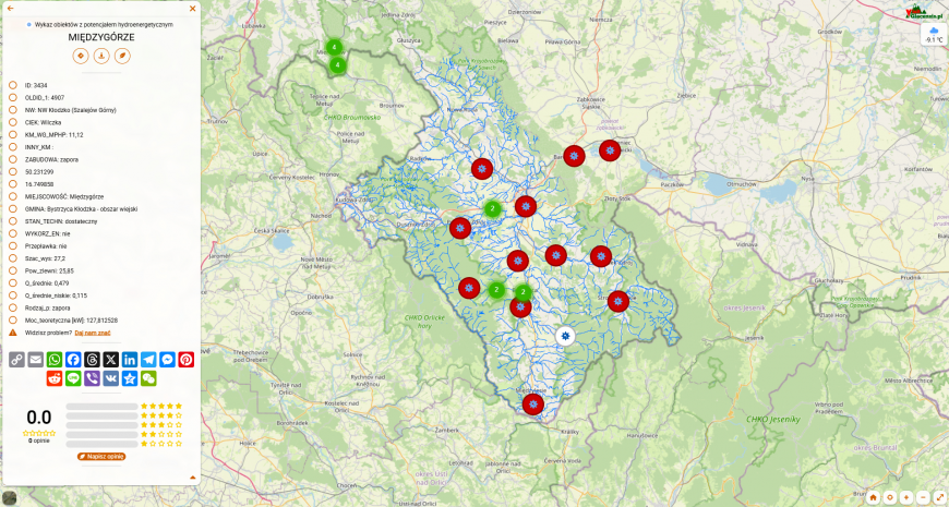 Wykaz obiektów z potencjałem hydroenergetycznym administrowanych przez Wody Polskie (cieki Ziemi Kłodzkiej)